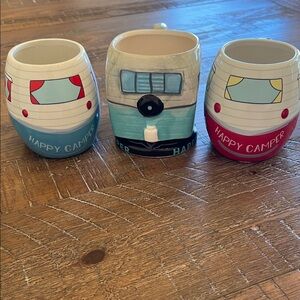 Happy Camper Ceramic Mug - Blue and Red Set Set of 3